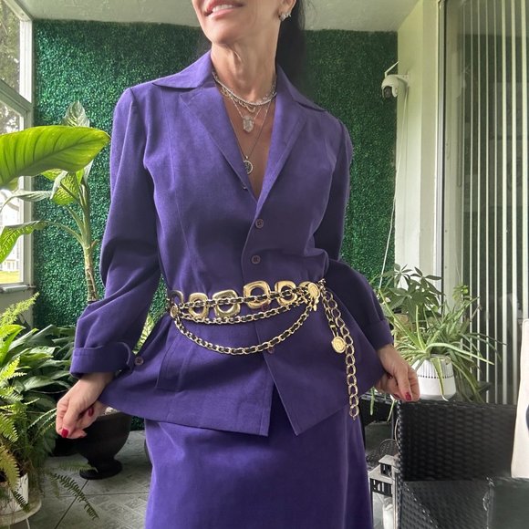 70s DARK PURPLE Ultra Suede Skirt Suit Matching Set Jacket - Picture 9 of 9